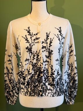 Petite Hayden Cream and Black Botanical theme Cardigan-Size M